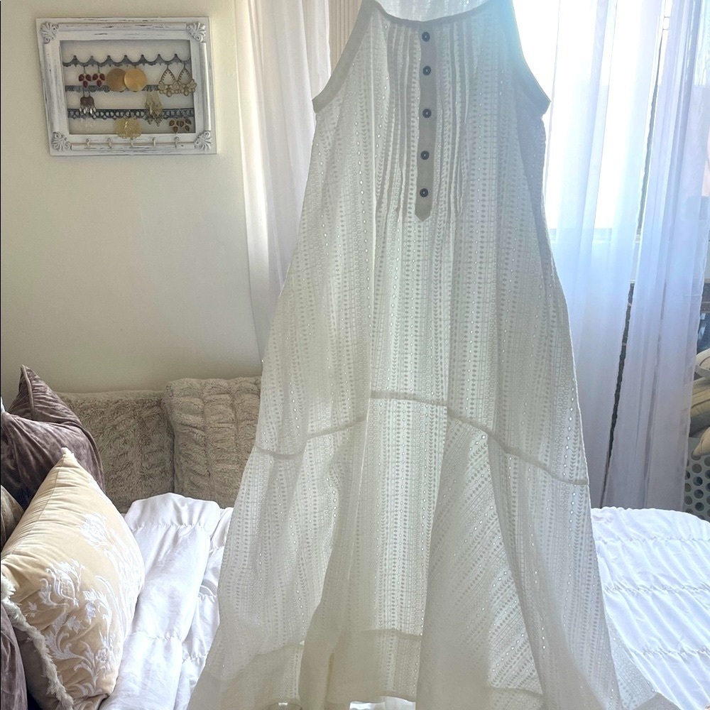 PILCRO ANTHROPOLOGIE|White Boho eyelet Midi Dress w/pockets |Small| EUC